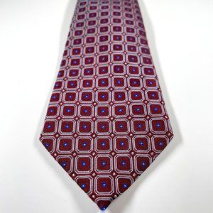Silk Armani Collezioni Tie in Maroon W/White & Blue Geometric Design
